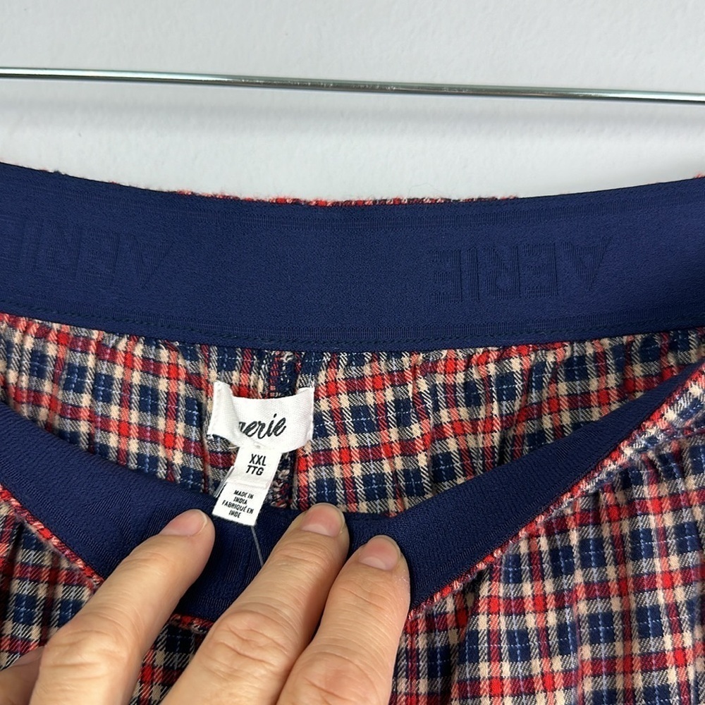 NEW Aerie XXL Flannel Cargo Skater Pajama Pants Red Blue Tan Plaid Pockets Soft - Picture 15 of 16